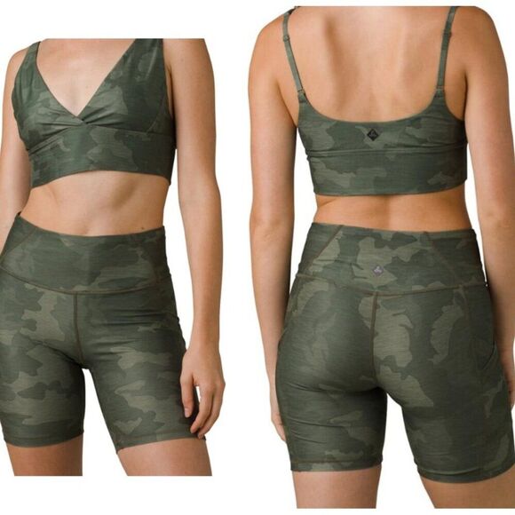 prAna  Electa Shorts Women's Size Small Green Camo Print Pockets Biker Shorts - Picture 1 of 6